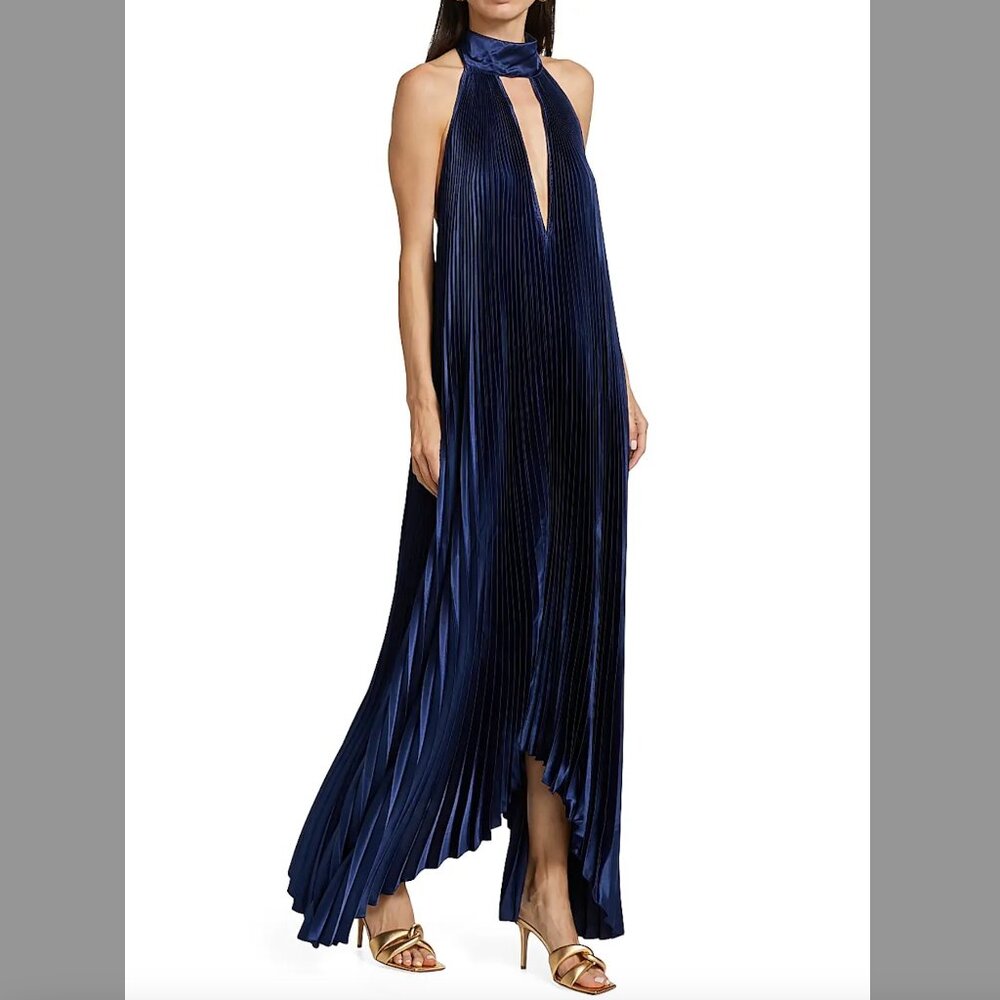 L'Idee La Fete Opera Pleated Halterneck Gown